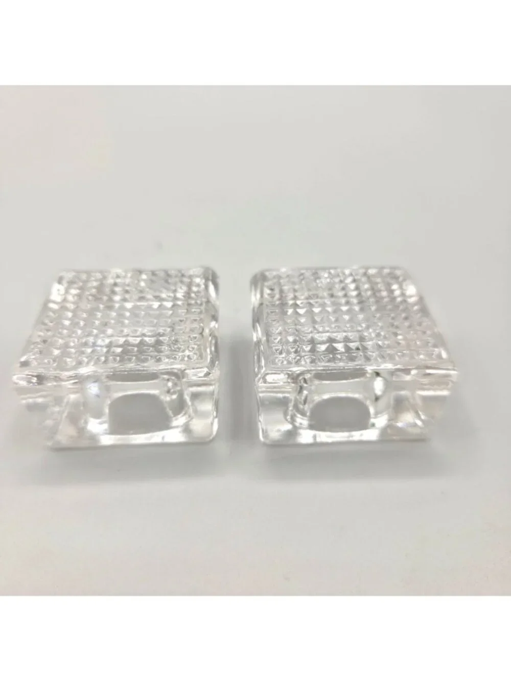 Vintage Glass Square Salt Cellars Dips Clear Waffle Bottom Grid Base Set of 2